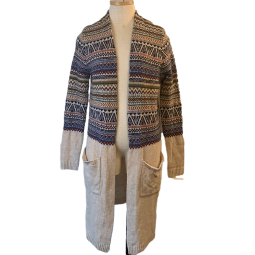 Mirasol sz M lambswool open front long cardigan sweater